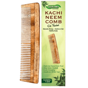 Handcrafted Kacchi Original Neem Wood Comb of Clean Vibes – 17 Ayurvedic Herbs Neem & Sesame Oil Infused | Reduces Hair Fall, Controls Frizz & Boosts Scalp Health | Dual Tooth Comb for All Hair Types