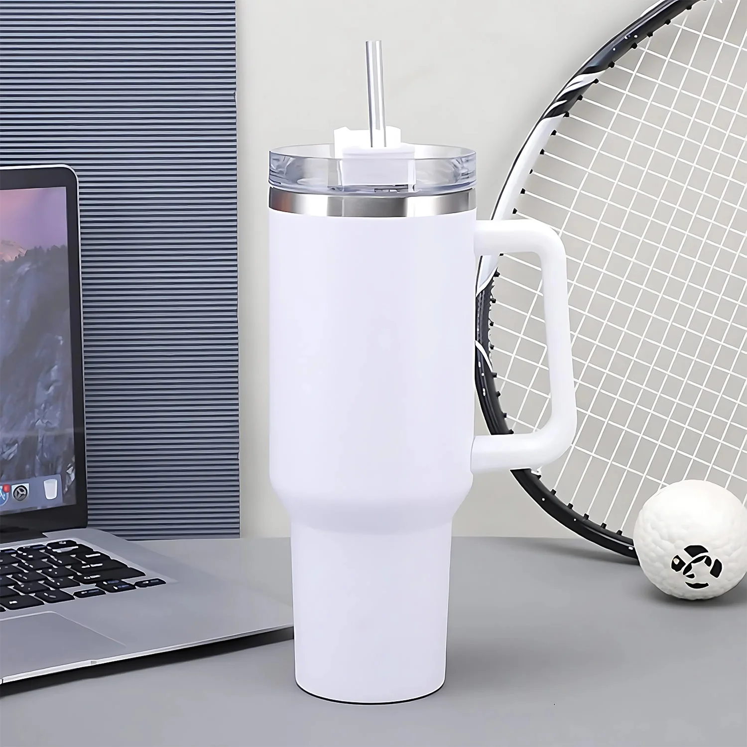 890ml Stainless Steel Vacuum Insulated Travel Mug with Handle & Straw | Double Wall Hot & Cold Tumbler for Office, Gym & Travel - Image 9