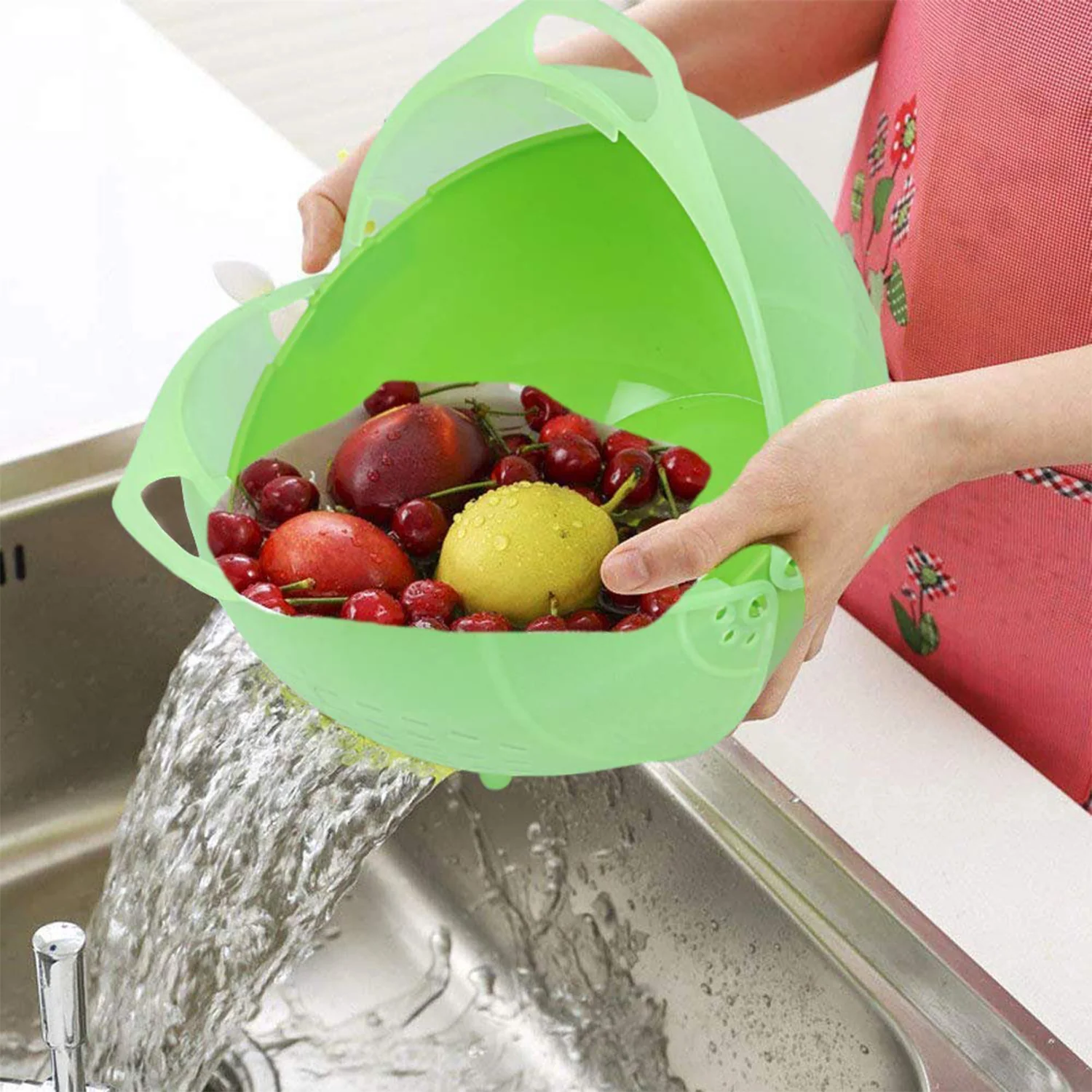 3-in-1 Smart Fruit & Vegetable Basket | Wash, Drain, Store & Serve Bowl | Unbreakable Food-Grade Plastic Kitchen Organizer – 1 Pc (Mix Color) - Image 5