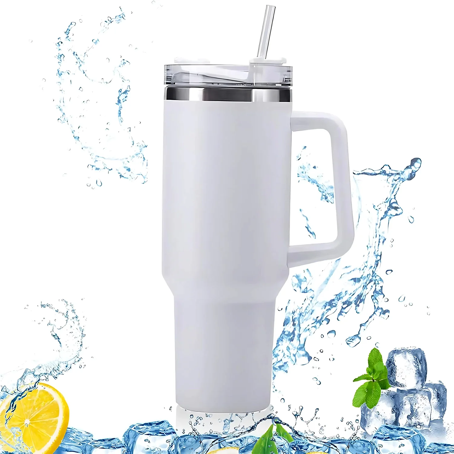 890ml Stainless Steel Vacuum Insulated Travel Mug with Handle & Straw | Double Wall Hot & Cold Tumbler for Office, Gym & Travel - Image 8