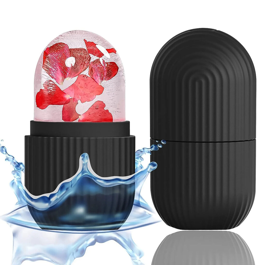 Reusable Facial Ice Roller for Skin Cooling, Puffiness Relief & Glowing Complexion | Black Silicone Beauty Massager