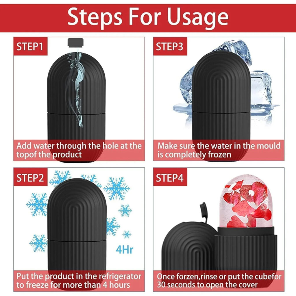 Reusable Facial Ice Roller for Skin Cooling, Puffiness Relief & Glowing Complexion | Black Silicone Beauty Massager