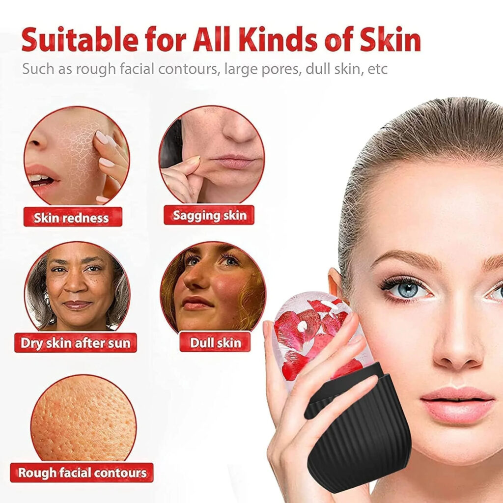 Reusable Facial Ice Roller for Skin Cooling, Puffiness Relief & Glowing Complexion | Black Silicone Beauty Massager